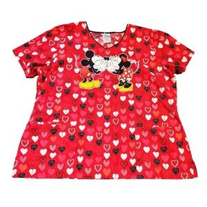 Tooniforms Disney Scrub Top XL TF614 Mickey Minnie Mouse My Secret Red Hearts